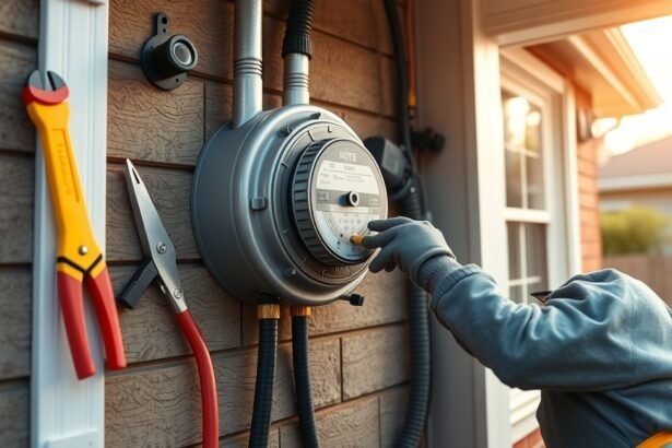 Villanyóra csere folyamat a falra szerelt digitális órával.