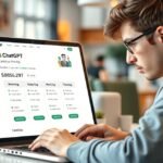 Felhasználó a ChatGPT árainak ellenőrzésénél egy laptopon.