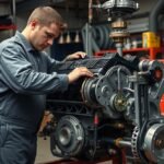 Autószerelő nem működő hidrotőke javítása az autó szervizben