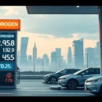 Hidrogén árak állomása a városi háttér előtt