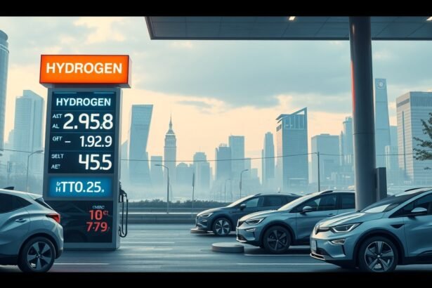 Hidrogén árak állomása a városi háttér előtt