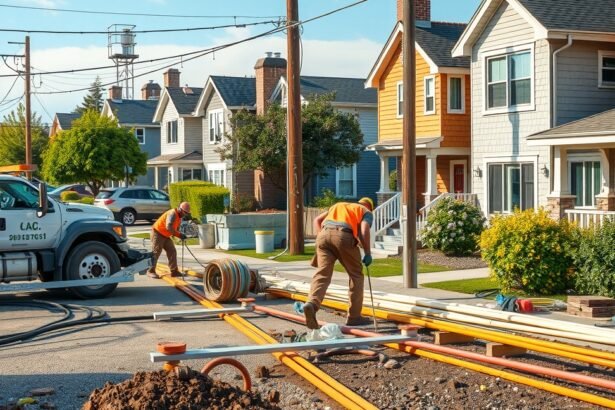 Közművesítés folyamat közben egy lakóövezetben.