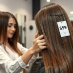 Keratinos hajegyenesítés folyamat a fodrászatban.