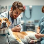 Kutyát vizsgáló állatorvosok a rendelőben