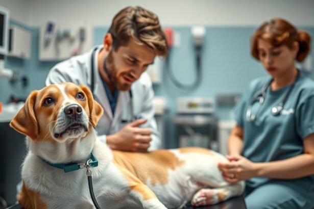 Kutyát vizsgáló állatorvosok a rendelőben