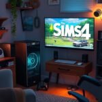 Sims 4 játék számítógép setup otthoni környezetben