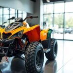 Színes quad motorkerékpár bemutatóteremben