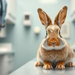 Egy nyúl ivartalanítás előtt egy állatorvosi rendelőben