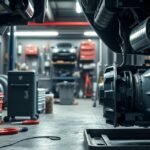 Automata váltó olajcseréhez használt eszközök és alkatrészek a műhelyben.