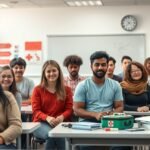 Elsősegély tanfolyamon résztvevő diákok egy osztályteremben