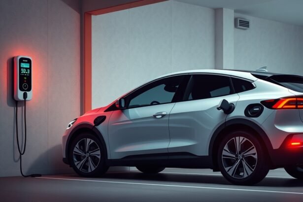 Elektromos autó töltőállomás egy modern garázsban