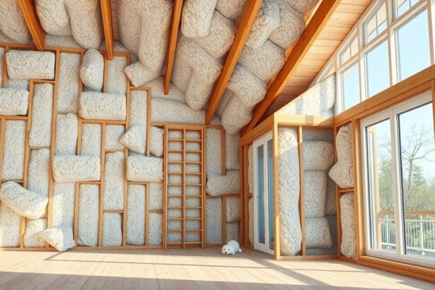 Modern ház belső tér szigeteléssel és nagy ablakokkal