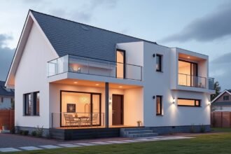 Modern könnyűszerkezetes ház világításban