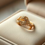Elegáns aranygyűrű díszítéssel ékszerdobozban