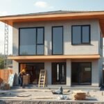 Új építésű ház építése külső környezettel