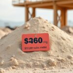 Köbméter homok ára jelzőtábla homokhalmon.