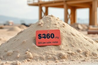 Köbméter homok ára jelzőtábla homokhalmon.