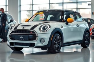 Új Mini Cooper autó a bemutatóteremben eladó.