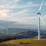 Szélkerék telepítése zöld mezőn, a háttérben más szélturbinák