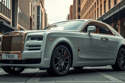 Rolls Royce luxusautó modern városi környezetben