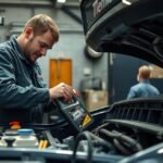 Olajcsere folyamat egy autószervizben