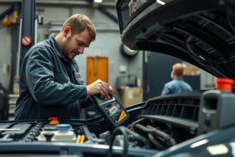 Olajcsere folyamat egy autószervizben