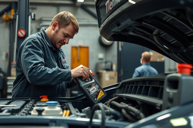 Olajcsere folyamat egy autószervizben