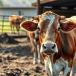 Tehén az istállóban, mezőgazdasági környezetben