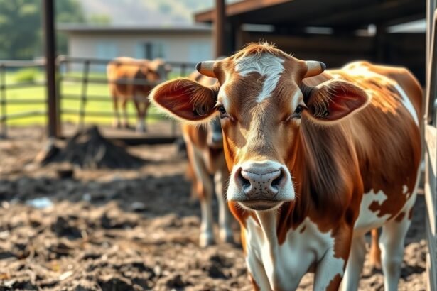 Tehén az istállóban, mezőgazdasági környezetben