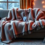 Téli elektromos takaró egy kényelmes kanapén, meleg otthoni hangulatban