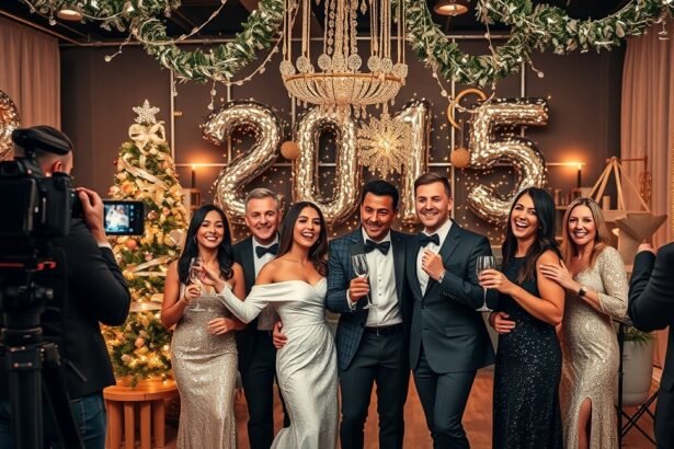 Csoportos szilveszteri fénykép egy ünnepi rendezvényen.