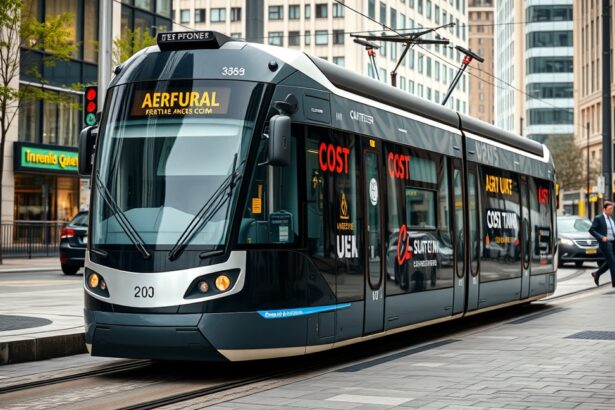 Modern villamos a városban, közlekedés és tömegközlekedés