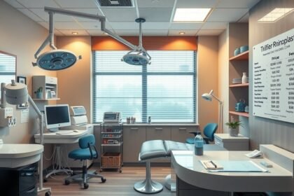 Modern orvosi rendelő orrplasztika árajánlat táblázattal.