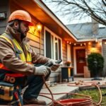 Villanyszerelő munkavégzés közben, hétvégi kiszállás.