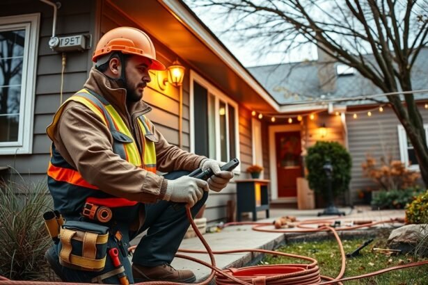 Villanyszerelő munkavégzés közben, hétvégi kiszállás.