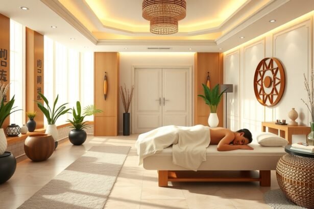 Teljes testmasszázs wellness központban, relaxáló környezetben.