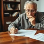 Idős férfi végrendeletet készít otthonában