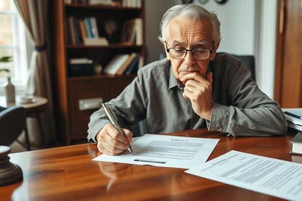 Idős férfi végrendeletet készít otthonában