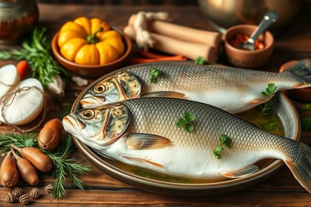 Friss pontyfilé és fűszerek halászlé készítéséhez