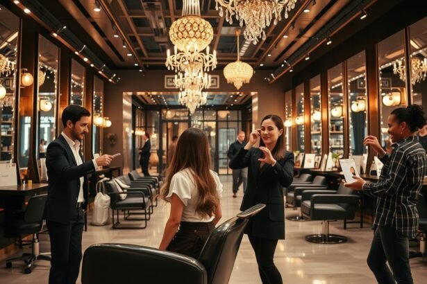 Modern hajszalon: frizurát tervező stylistok ünnepi hajvágásra