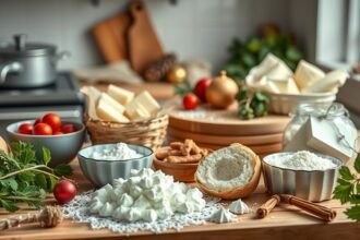 Otthoni bejgli sütés alapanyagok, karácsonyi dekorációs elemekkel.