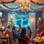 Szilveszteri házibuli barátokkal vidám dekorációval.