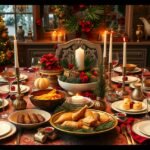 Ünnepi asztal terítése, karácsonyi hangulattal.