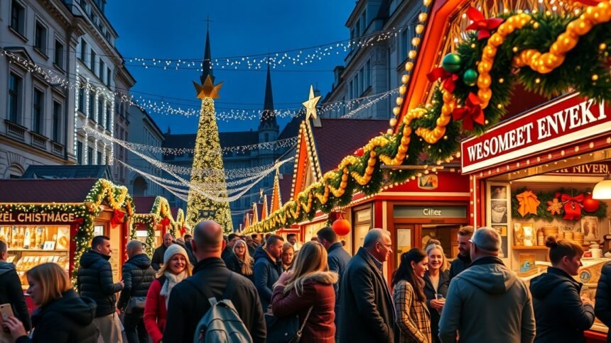 Bécsi karácsonyi vásár élénk fényei és hangulata
