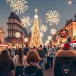 Népszerű város ünnepi díszítése és újévi tűzijáték