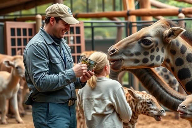 Állatgondozó a szafariban, élelem az állatoknak