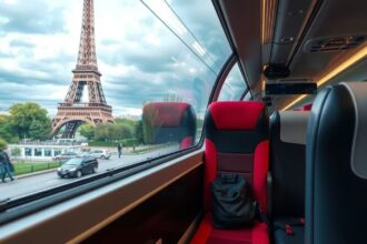 Vonat ablakából nézve az Eiffel-torony Párizsban