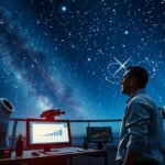 Asztrofizikus a csillagos ég alatt, adatokat elemző számítógéppel