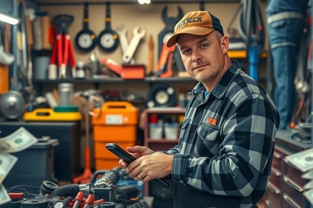Autóvillamossági szerelő munkája műhelyben, pénzügyi előnyökkel.