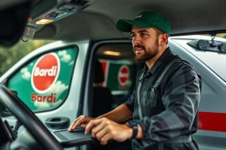 Bárdi-kiszállító a járműben, kész a munkára.